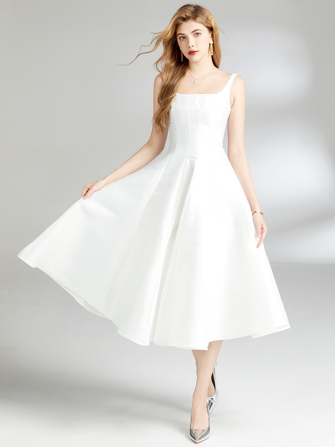 

JC Collection Shoulder Straps Maxi Midi Dress, White
