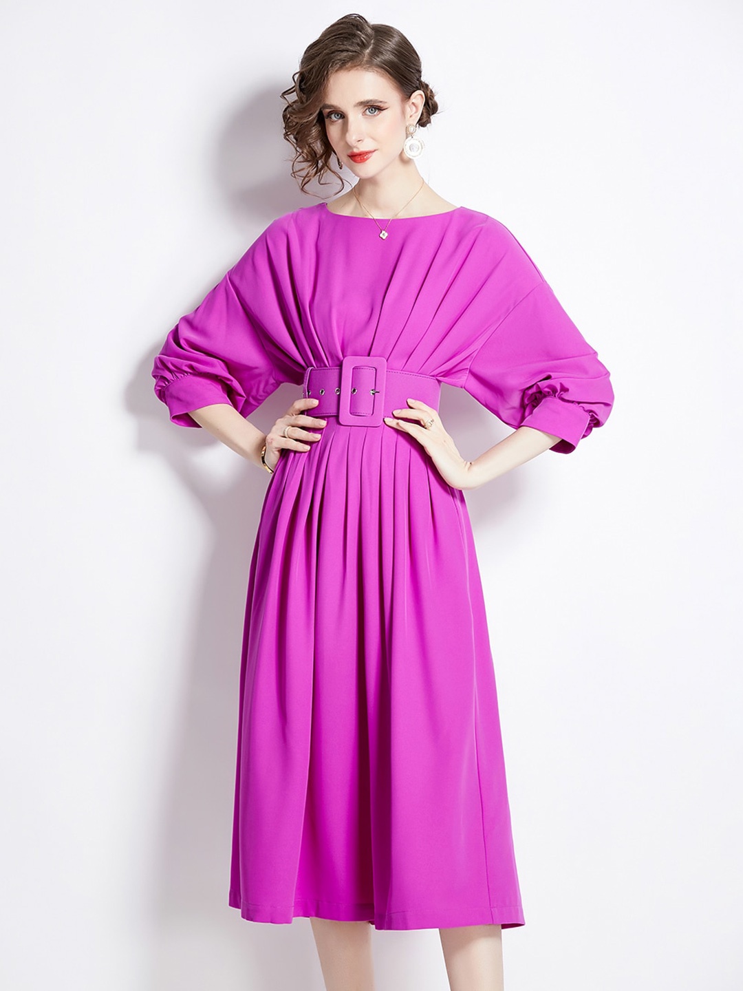 

JC Collection Boat Neck Drop Shoulder Sleeve Fit & Flare Midi Dress, Purple