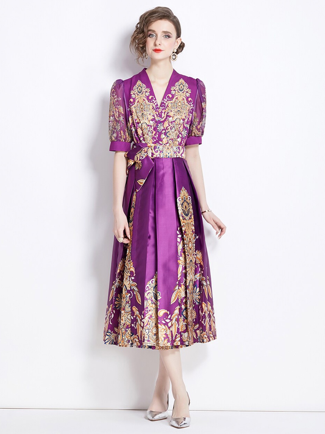 

JC Collection Floral Printed A-Line Midi Dress, Purple