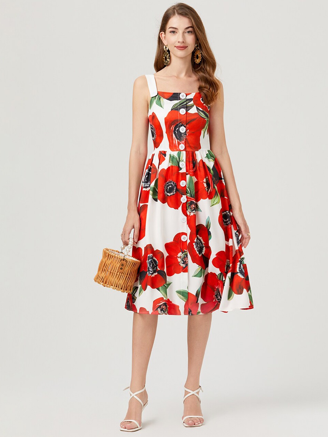 

JC Collection Floral Printed Fit & Flare Midi Dress, Red