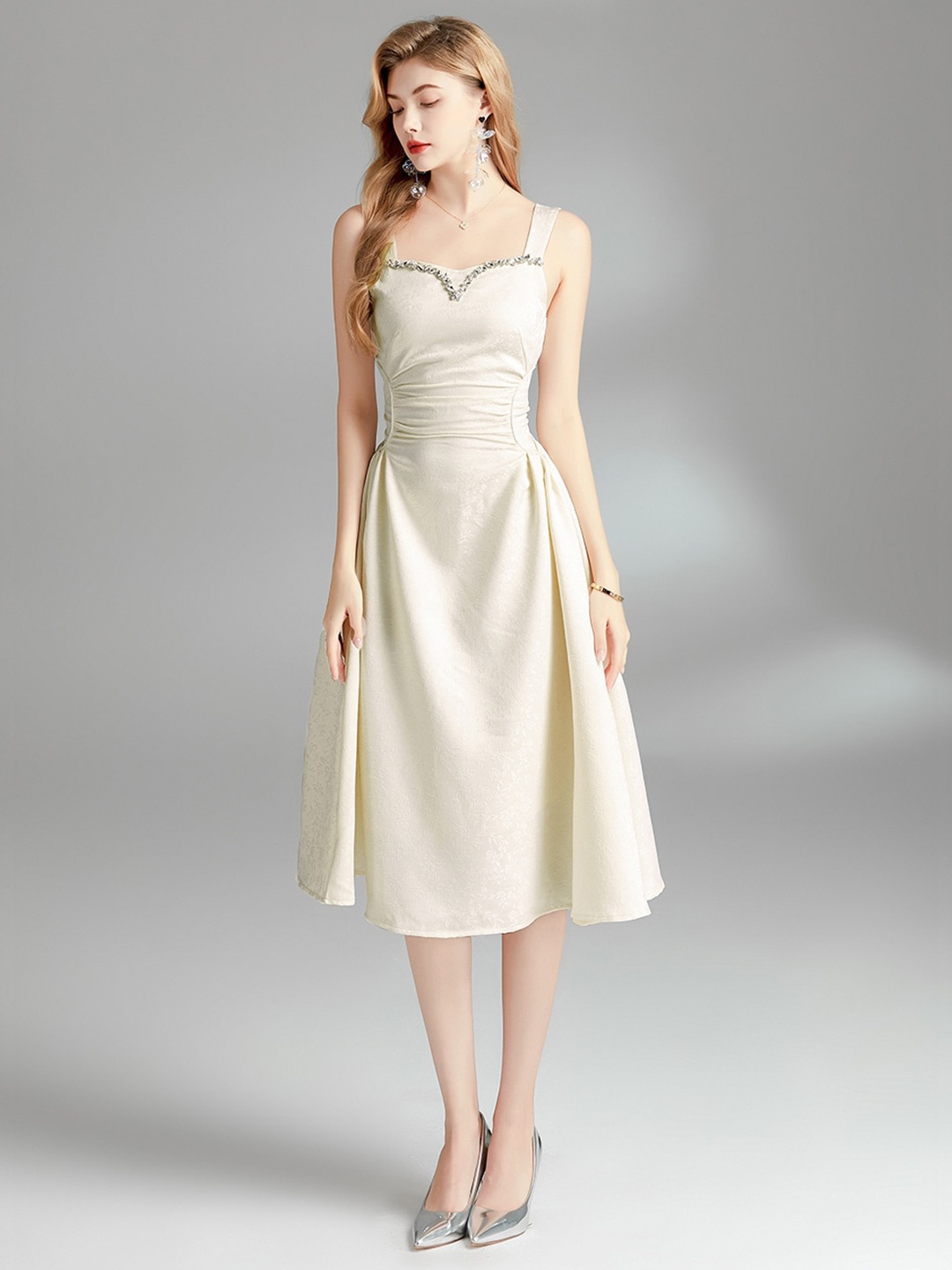 

JC Collection Sleeveless A-Line Midi Dress, Beige