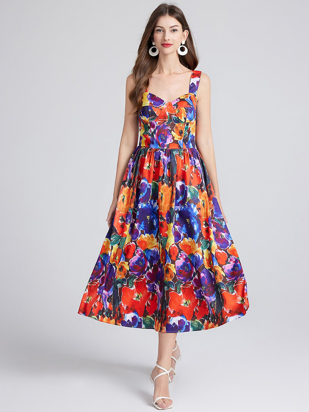 

JC Collection Floral Printed Fit & Flare Midi Dress, Purple