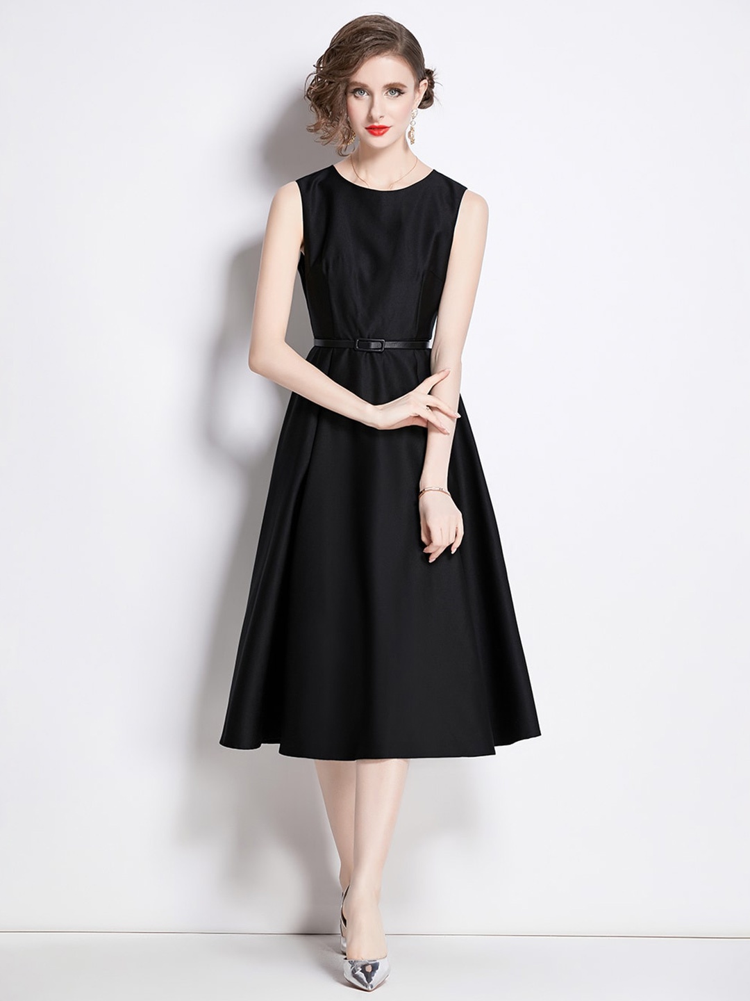 

JC Collection Sleeveless A-Line Midi Dress, Black