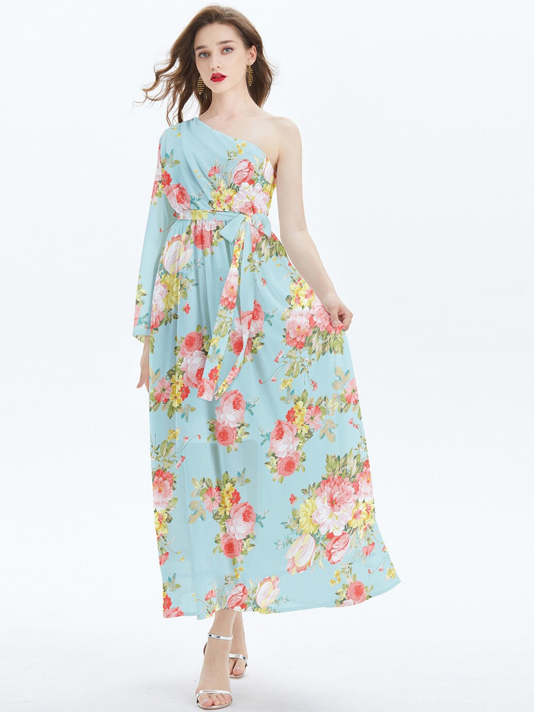 

JC Collection Floral Printed One Shoulder Maxi Dress, Green