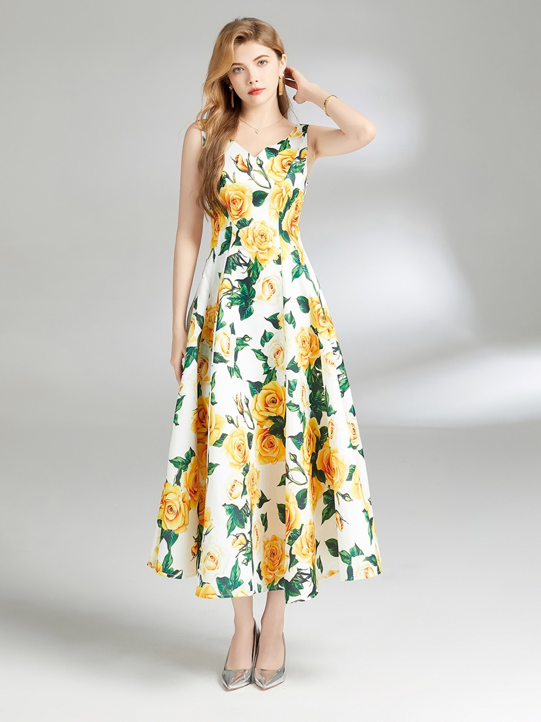

JC Collection Floral Printed V-Neck Maxi Dress, White