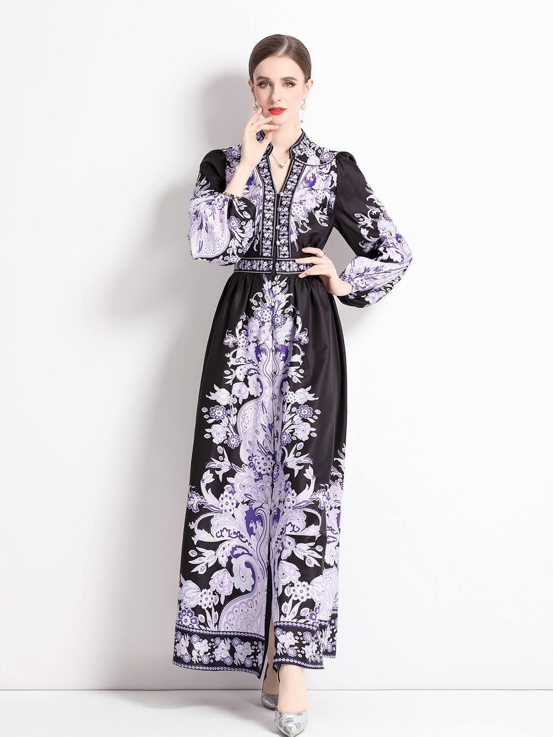 

JC Collection Floral Printed Fit & Flare Maxi Dress, Black
