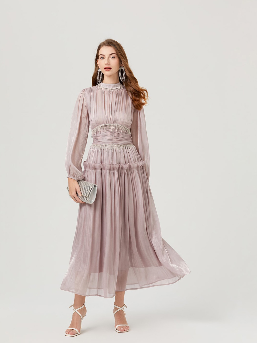 

JC Collection Embellished Puff Sleeve Fit & Flare Maxi Dress, Purple