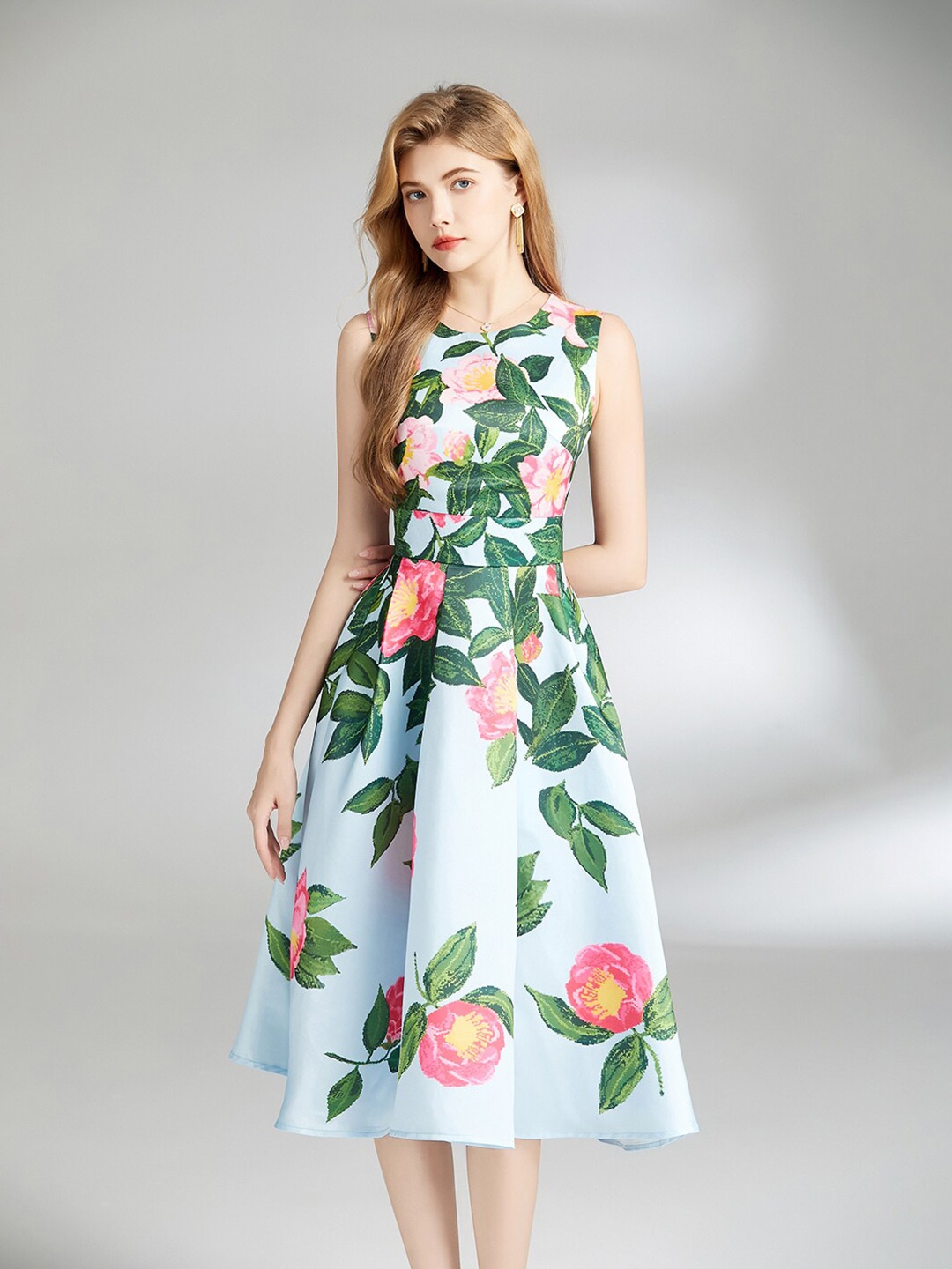 

JC Collection Floral Printed Fit & Flare Dress, Blue
