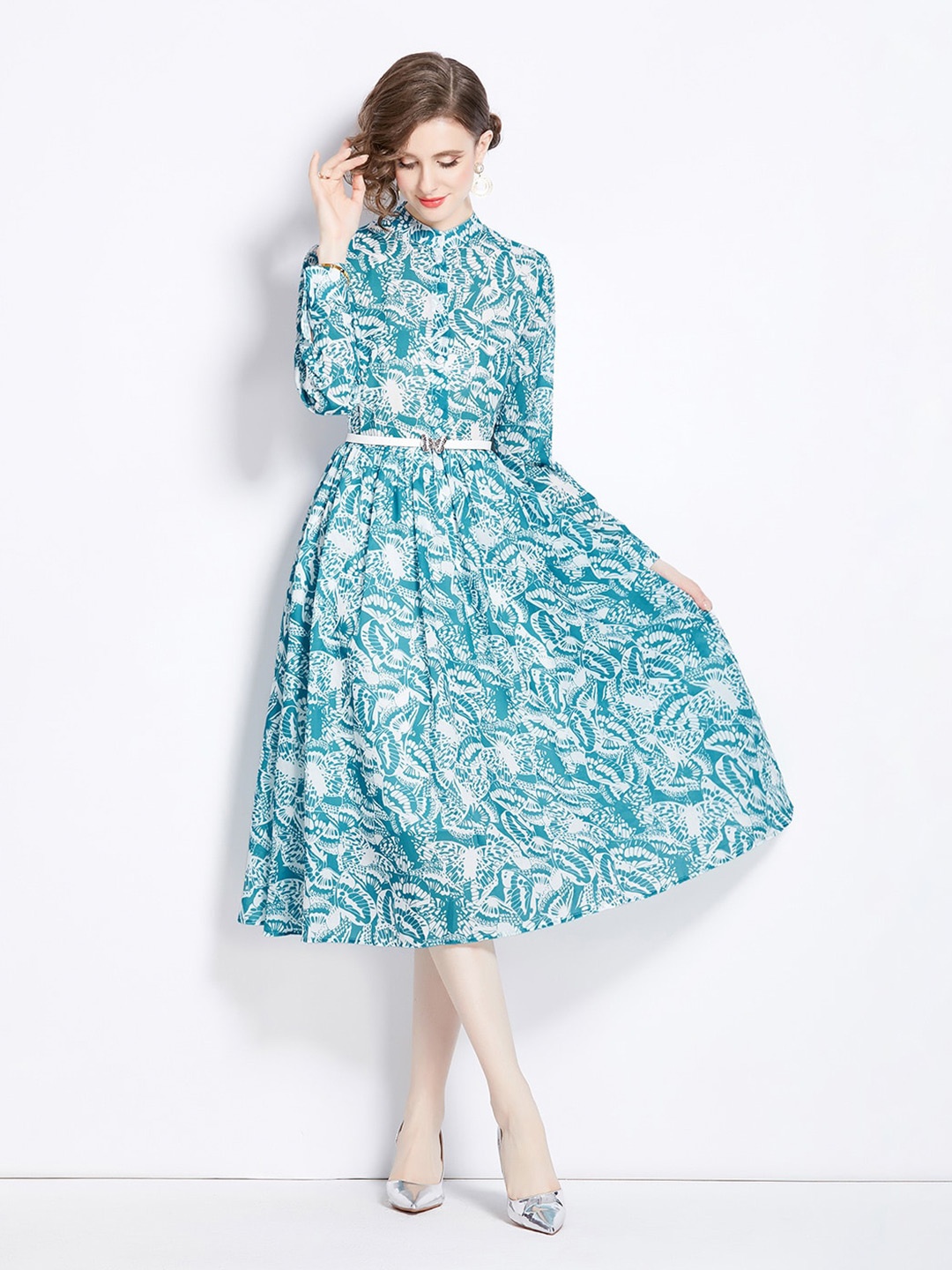 

JC Collection Ethnic Motifs Printed Fit & Flare Midi Dress, Blue