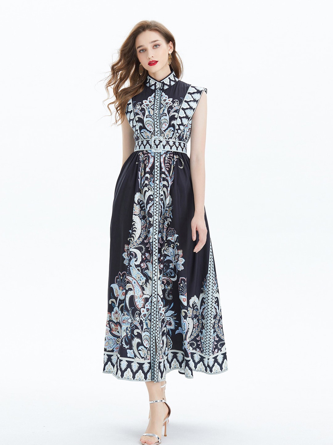

JC Collection Ethnic Motif Printed Sleeveless Maxi Dress, Black
