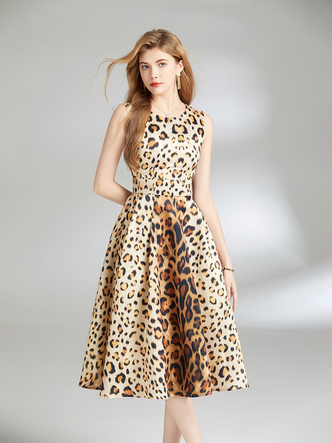 

JC Collection Animal Printed Fit & Flare Maxi Dress, Beige