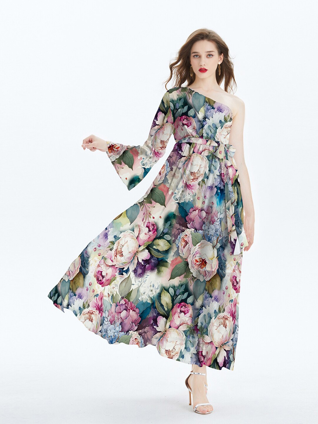 

JC Collection Floral Printed One Shoulder Maxi Dress, Purple