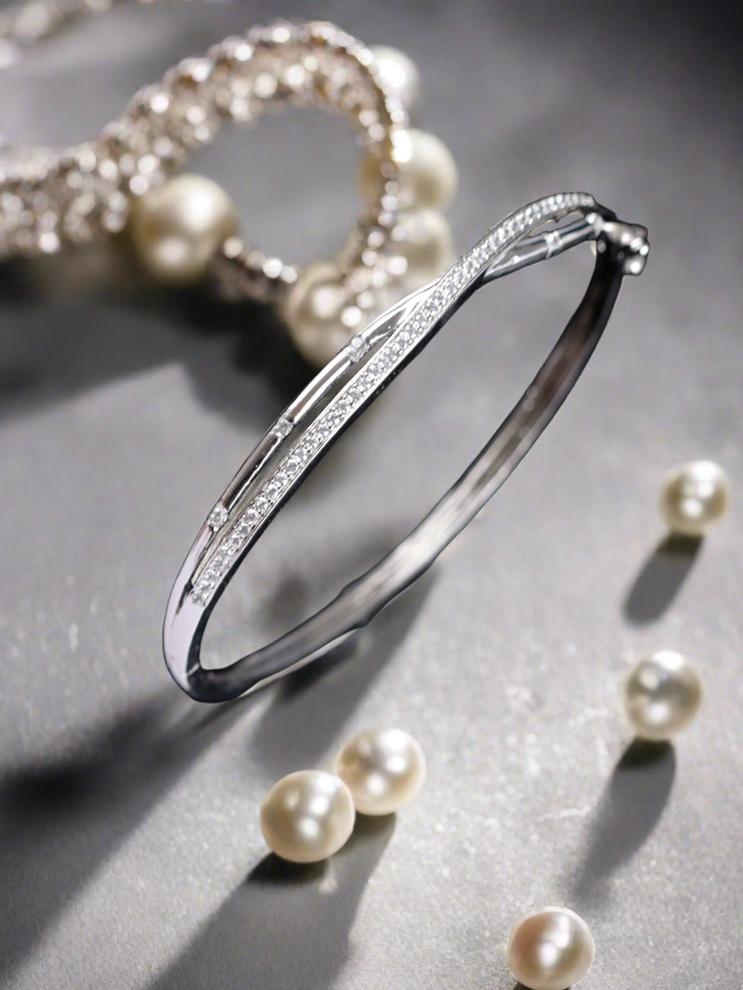 

Jazz and Sizzle Women Brass American Diamond Rhodium-Plated Kada Bracelet, Silver