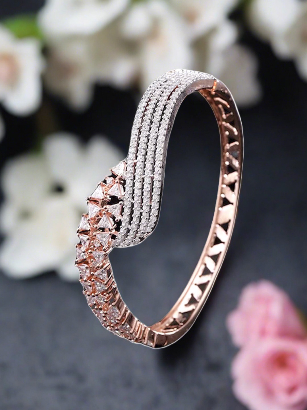 

Jazz and Sizzle Women Brass American Diamond Rose Gold-Plated Bangle-Style Bracelet