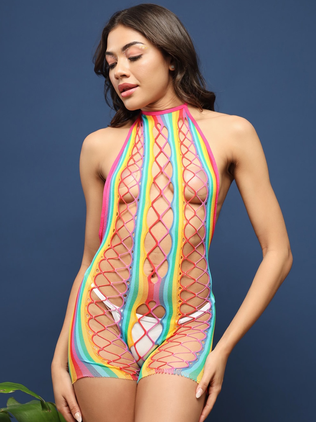 

ELTIRE Self Design Cut Out Swimwear Bodysuit, Pink