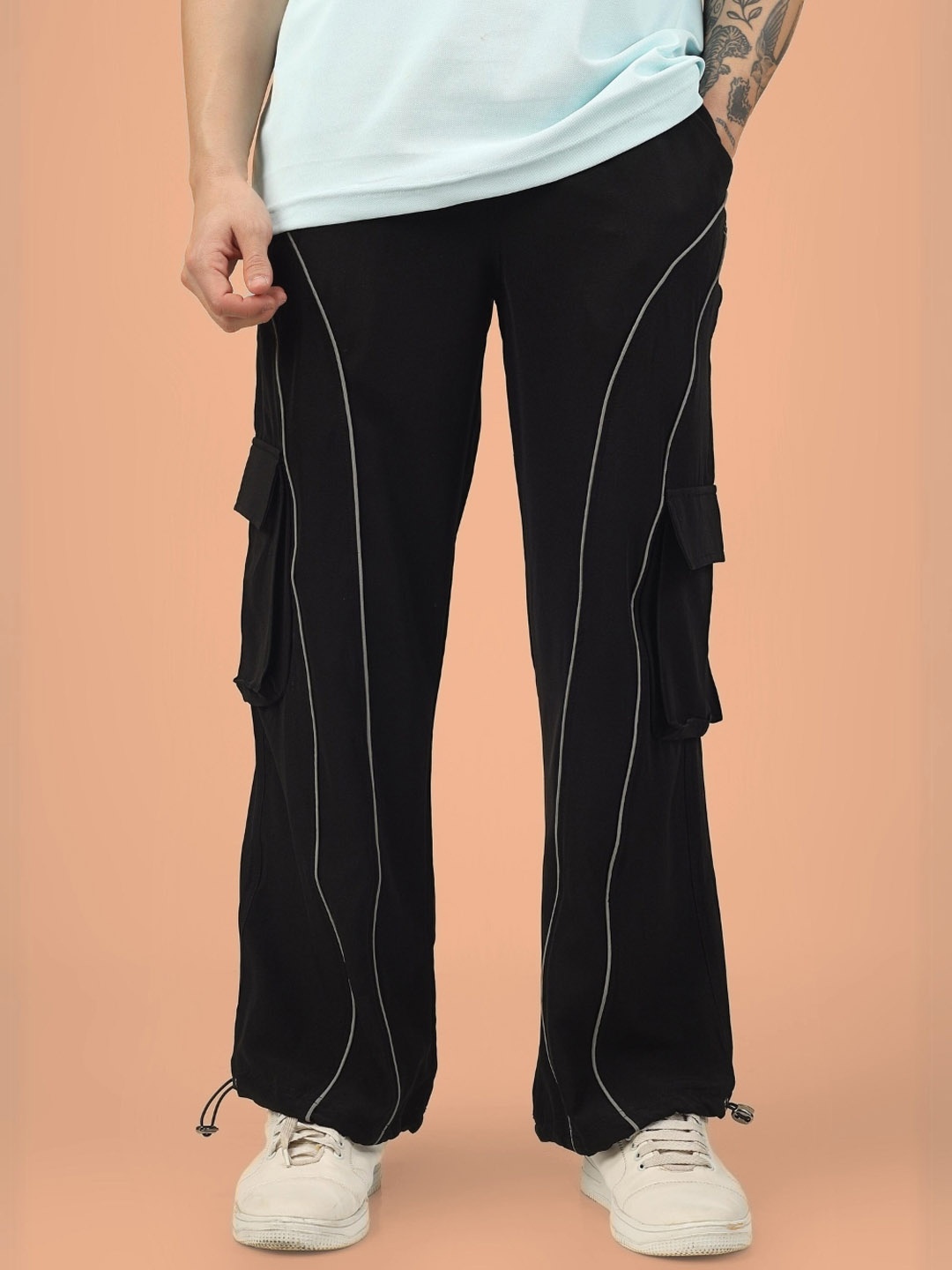 

WEARDUDS Men Relaxed Loose Fit Cargo Trouser, Black