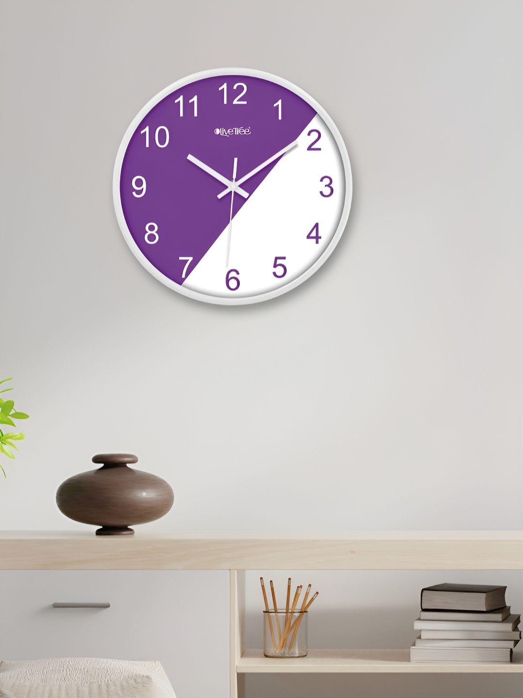 

OLIVE TREE White & Purple Printed Round Shaped Contemporary Analogue Wall Clock