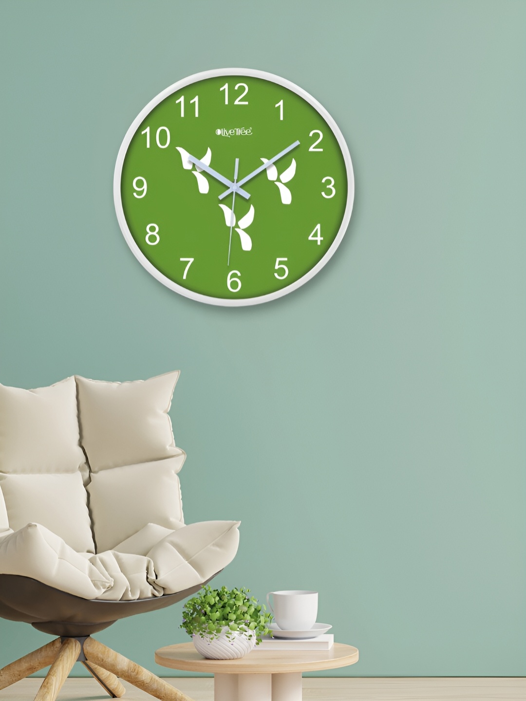 

OLIVE TREE White & Green Printed Round Shaped Contemporary Analogue Wall Clock