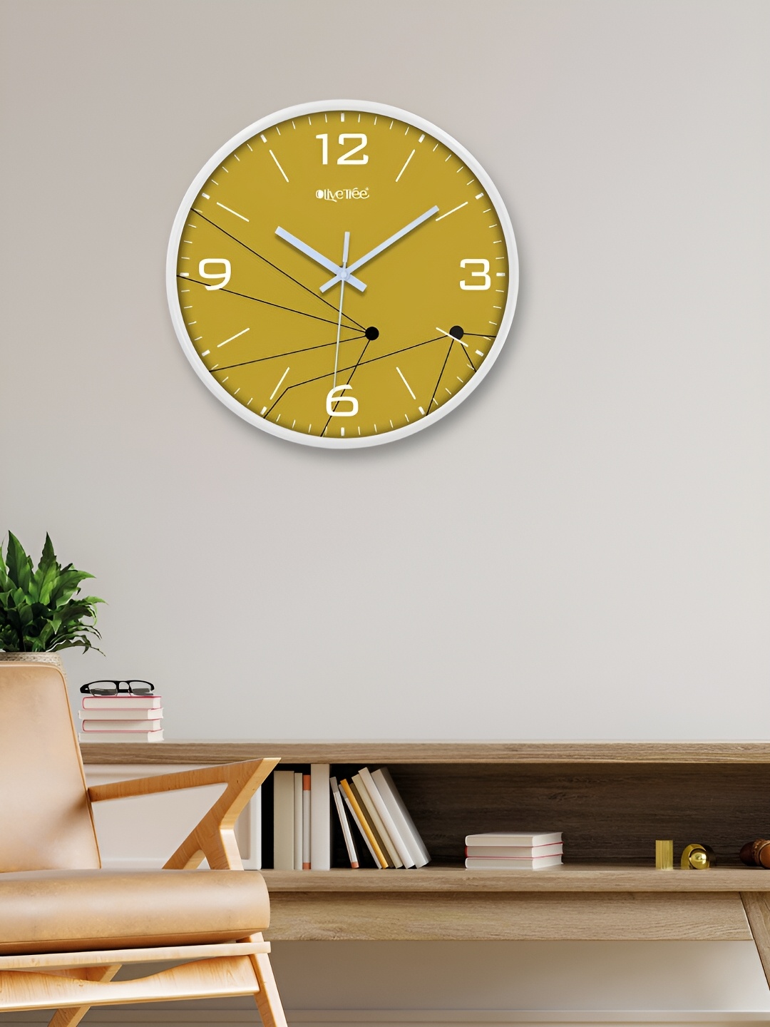 

OLIVE TREE White & Mustard Printed Round Shaped Contemporary Analogue Wall Clock