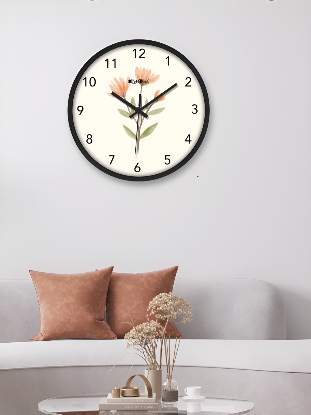

OLIVE TREE Black & Peach Printed Round Shaped Contemporary Analogue Wall Clock