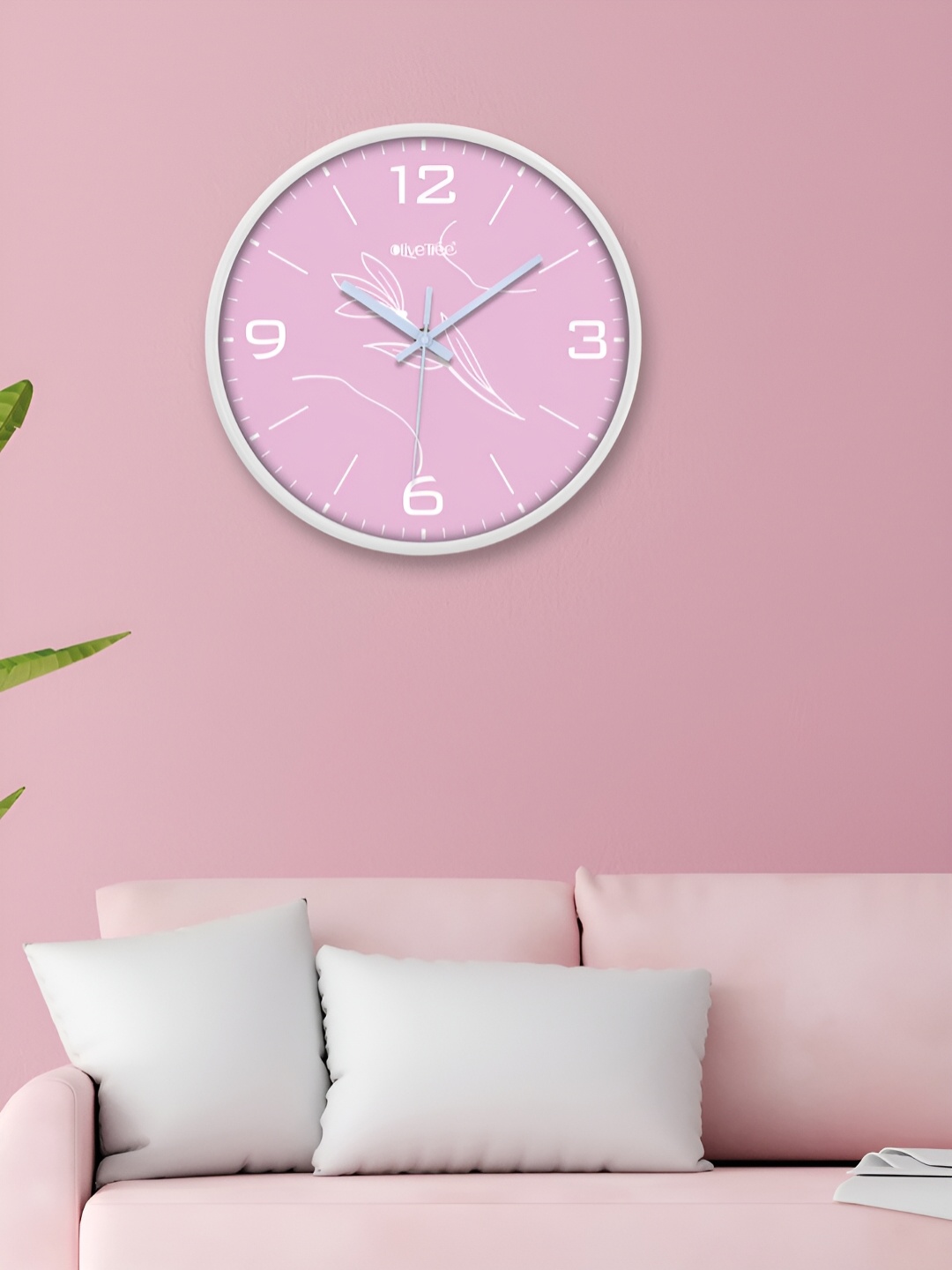 

OLIVE TREE White & Pink Printed Round Shaped Contemporary Analogue Wall Clock