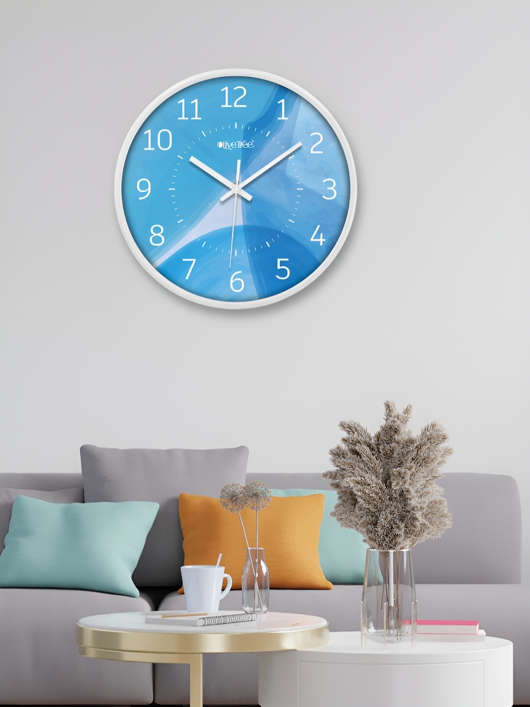 

OLIVE TREE White & Blue Printed Round Shaped Contemporary Analogue Wall Clock