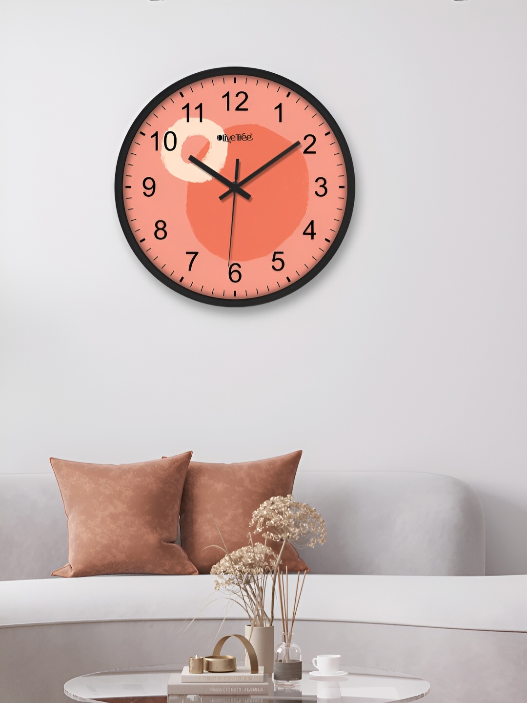 OLIVE TREE Black & Orange Printed Round Shaped Contemporary Analogue Wall Clock