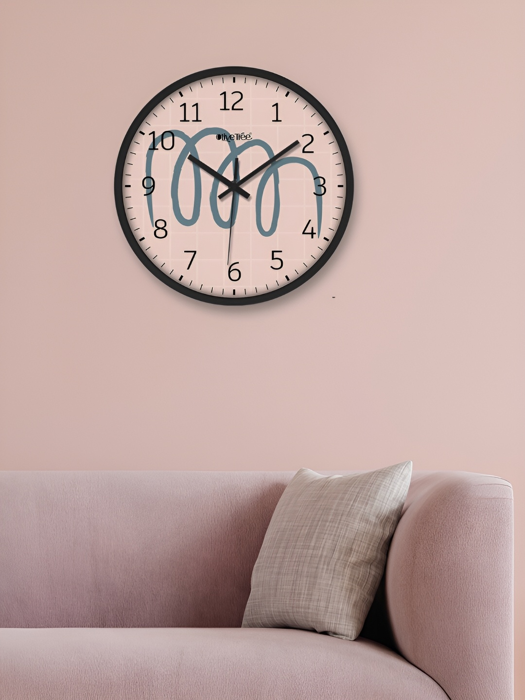 OLIVE TREE Black & Pink Printed Analogue Round Contemporary Wall Clock