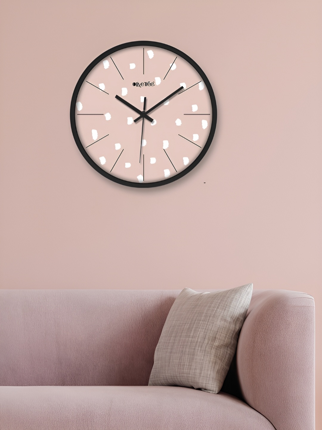 OLIVE TREE Black & Pink Printed Round Shaped Contemporary Analogue Wall Clock