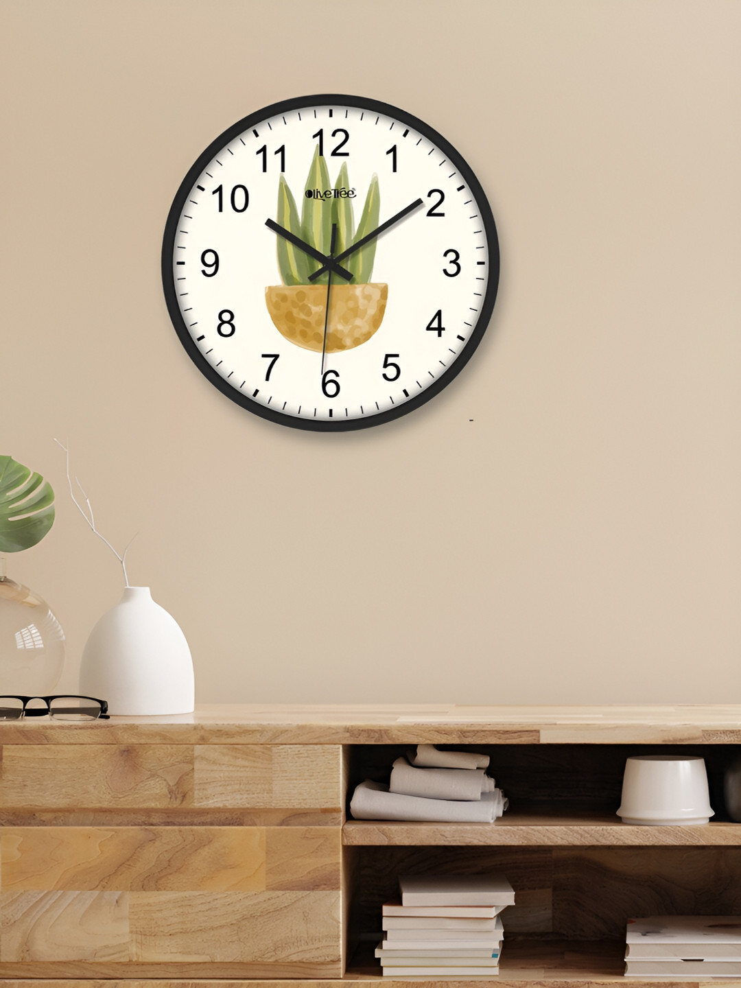 

OLIVE TREE Black & White Printed Round Shaped Contemporary Analogue Wall Clock
