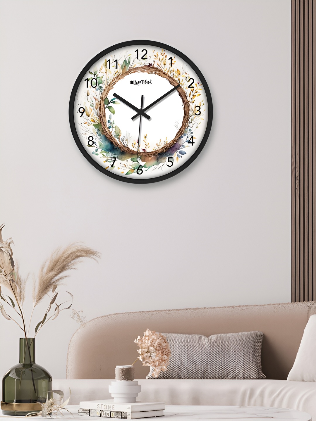 

OLIVE TREE Black & White Printed Round Shaped Contemporary Analogue Wall Clock