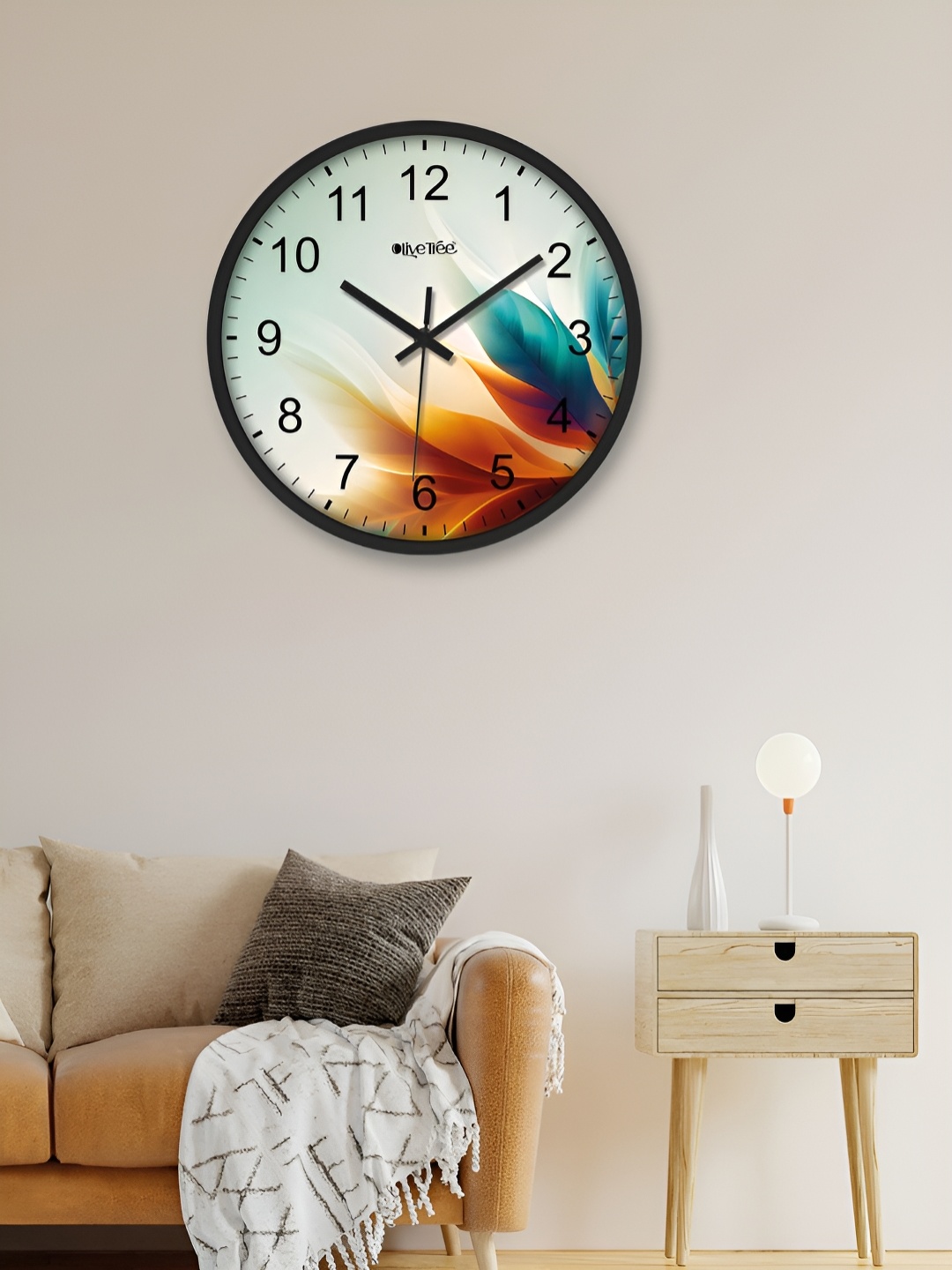 

OLIVE TREE Black & Orange Printed Round Shaped Contemporary Analogue Wall Clock
