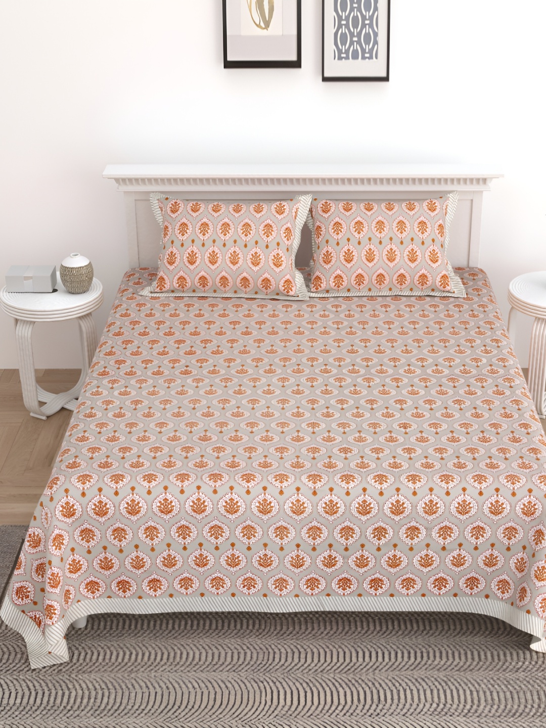 

SHOOLIN Grey & Brown Ethnic Motifs Printed Queen Bedsheet with 2 Pillow Covers