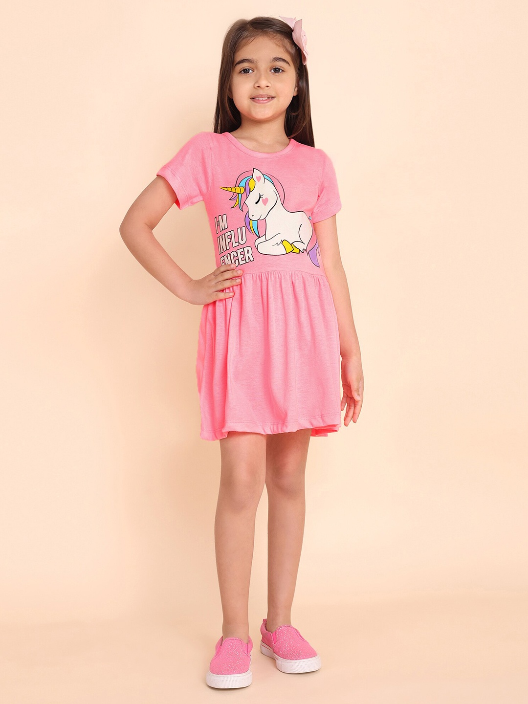 

YK Girls Fit & Flare Cotton Dress, Pink