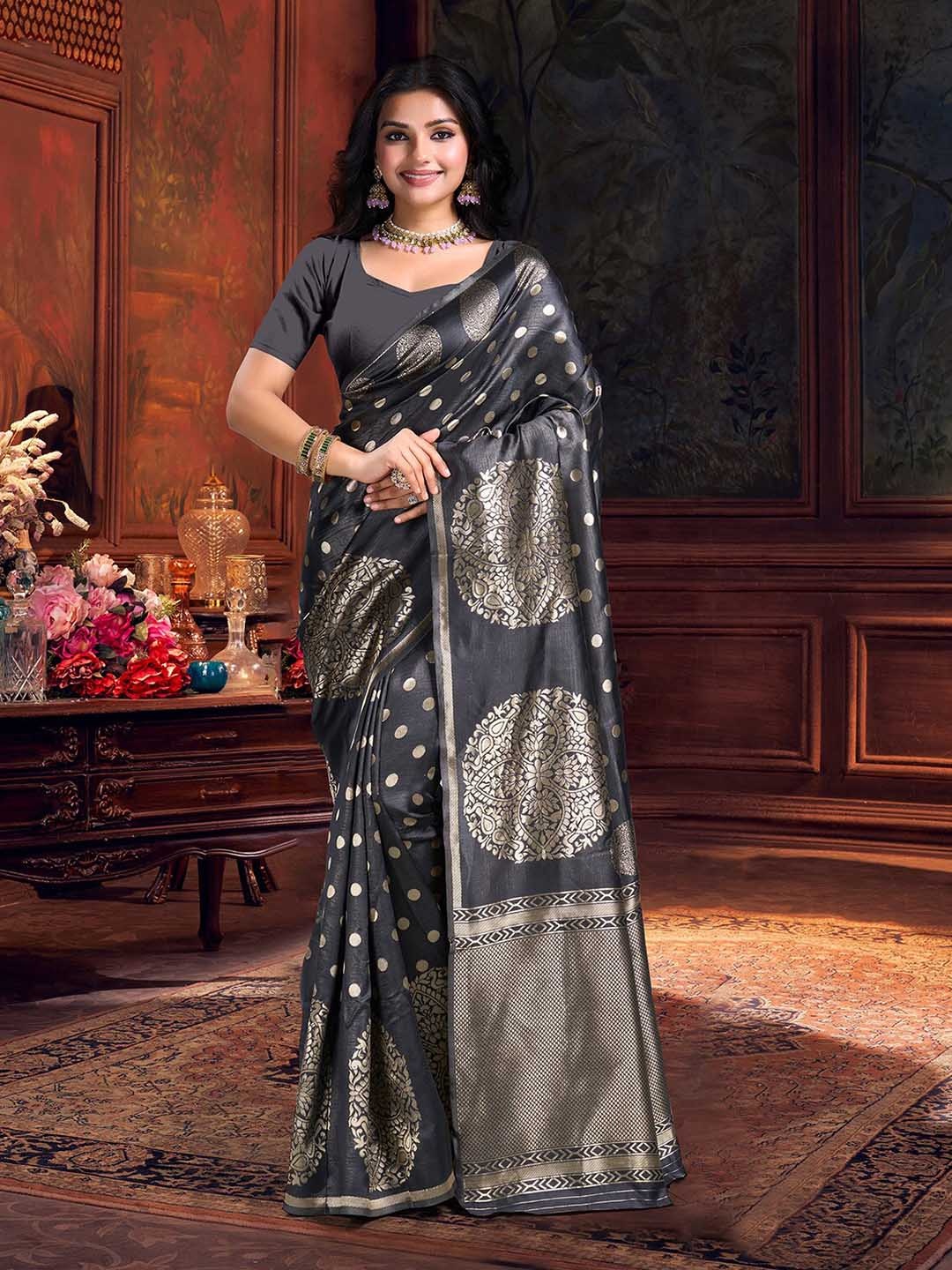 

DIVASTRI Ethnic Motifs Zari Art Silk Banarasi Saree, Black