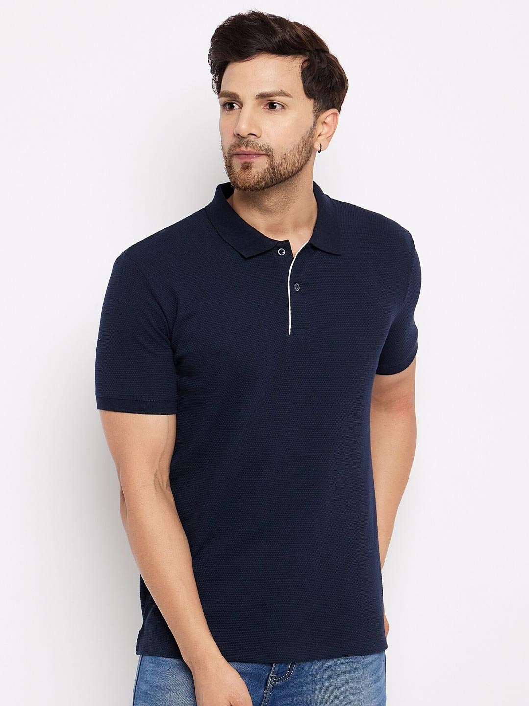 

WILD WEST Short Sleeves Cotton Polo Collar T-shirt, Navy blue