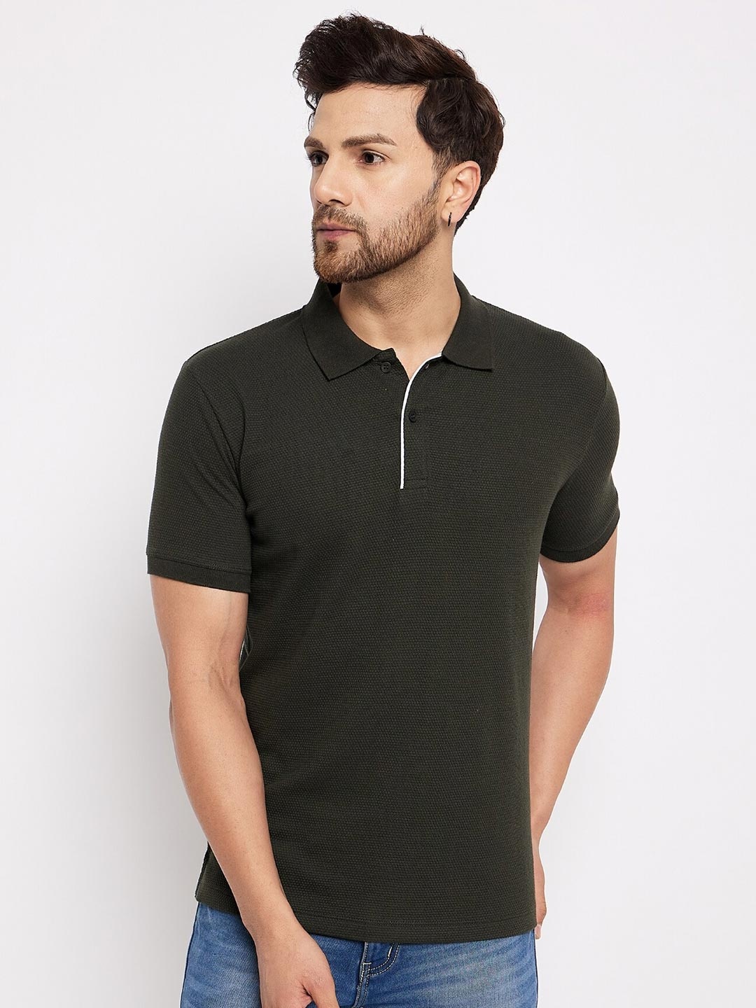 

WILD WEST Short Sleeves Cotton Polo Collar T-shirt, Olive