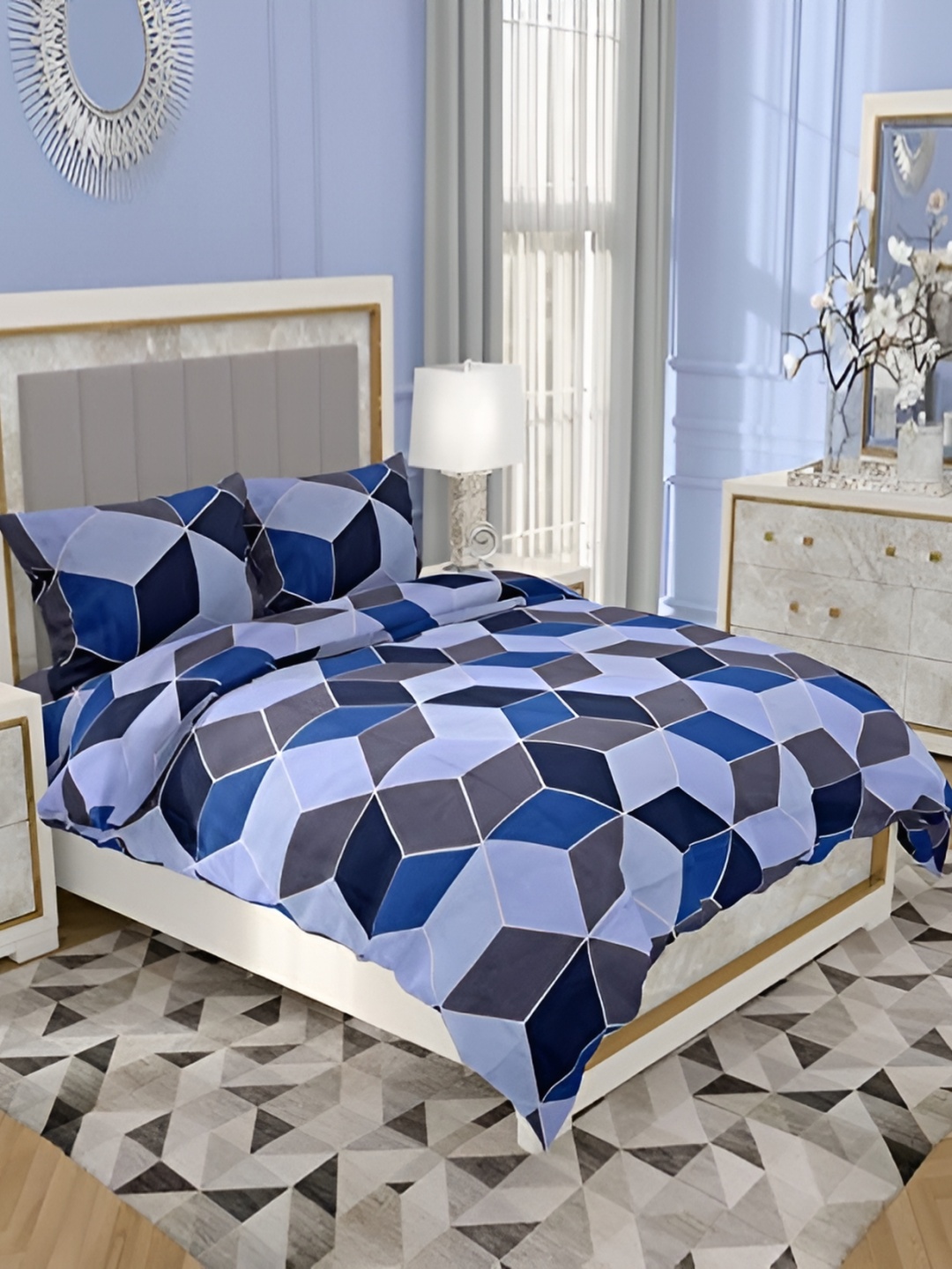 RRC Navy Blue & Grey Geometric Printed AC Room 210 GSM Double Bed Comforter