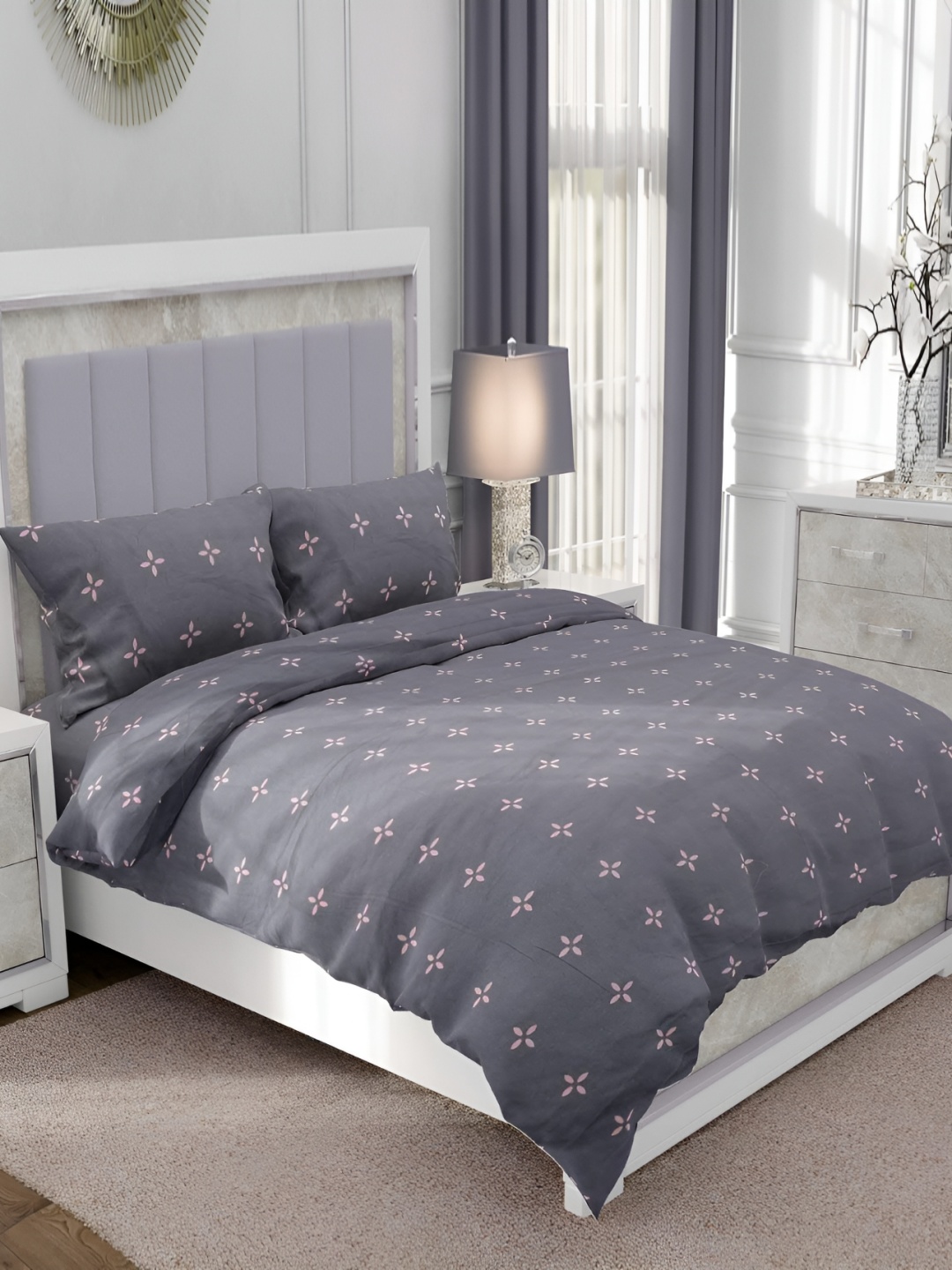 

RRC Grey & Pink Floral Printed AC Room 210 GSM Double Bed Comforter