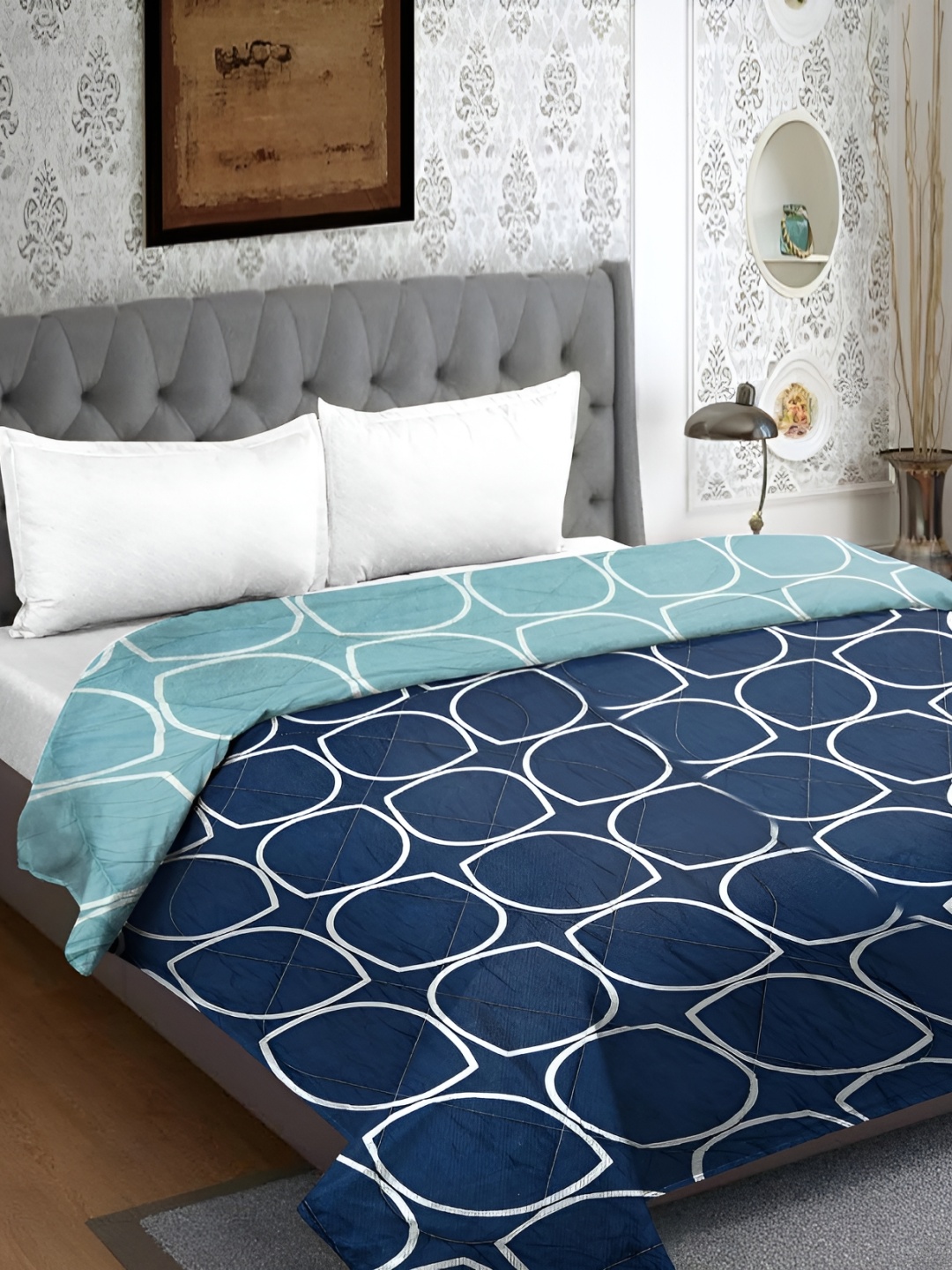 

RRC Blue & Grey Geometric Printed AC Room 210 GSM Double Bed Comforter