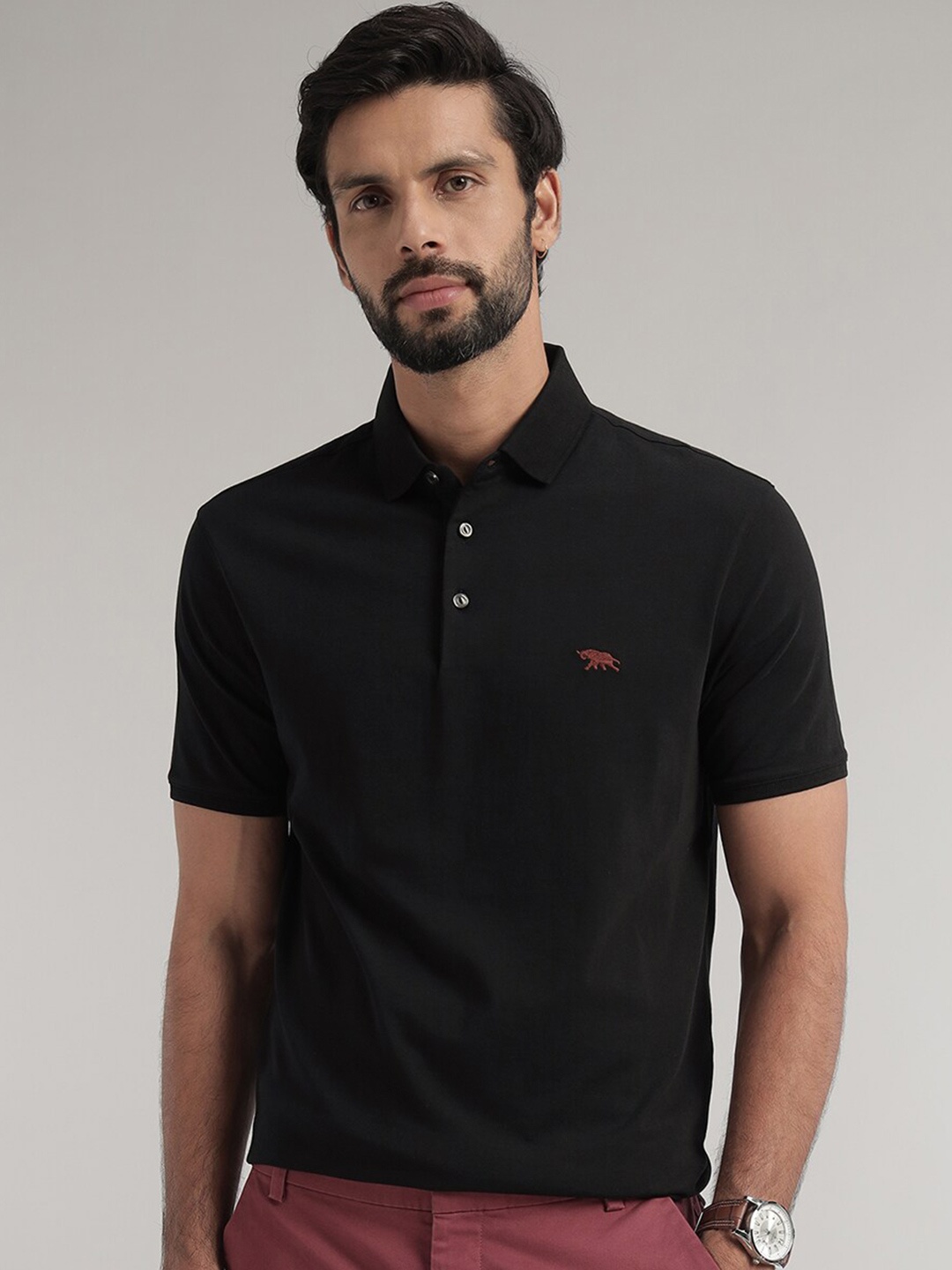 

Andamen Polo Collar Half Sleeves Cotton T-shirt, Black