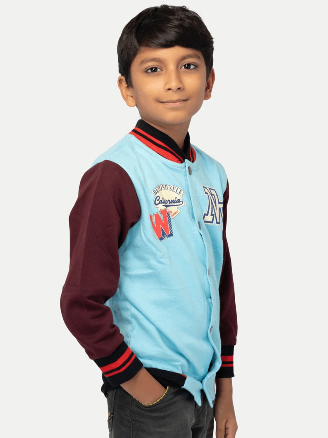 

BAESD Boys Typography Printed Stand Collar Fleece Varsity Jacket, Blue