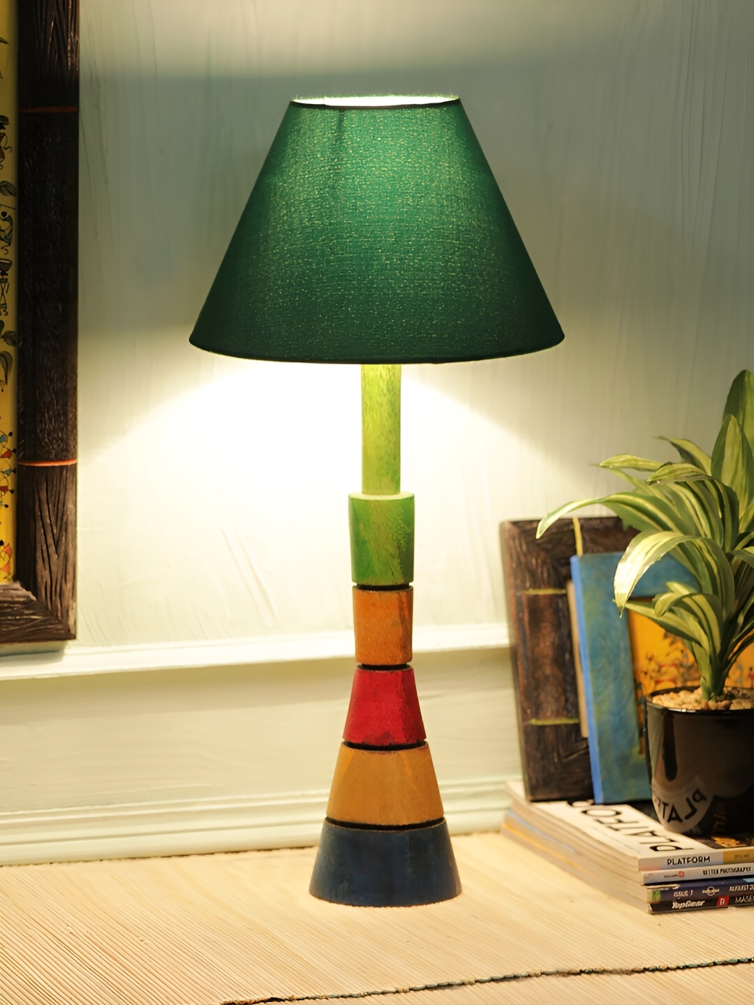 

VarEesha Green Wooded Contemporary Frustum Shaped Table Lamp