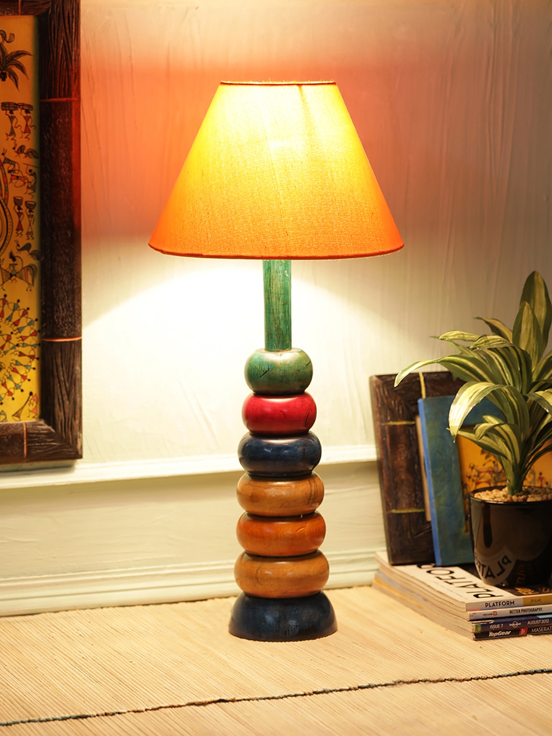 

VarEesha Orange Wooden Contemporary Frustum Shaped Table Lamp