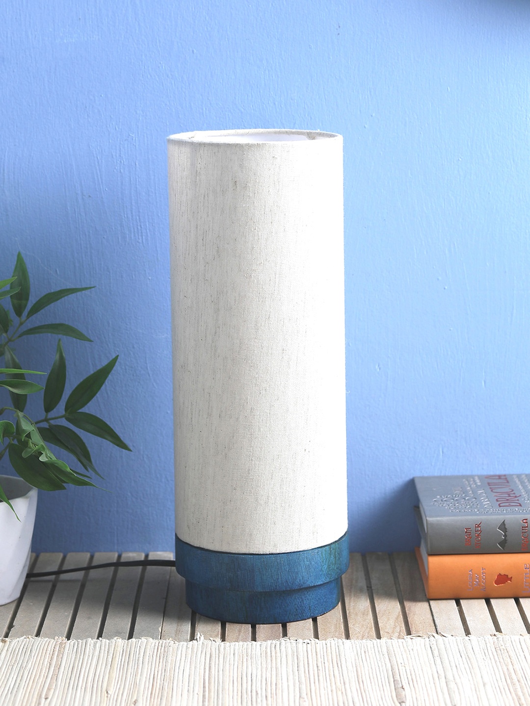 

VarEesha Blue Wooden Contemporary Cylindrical Shaped Table Lamp