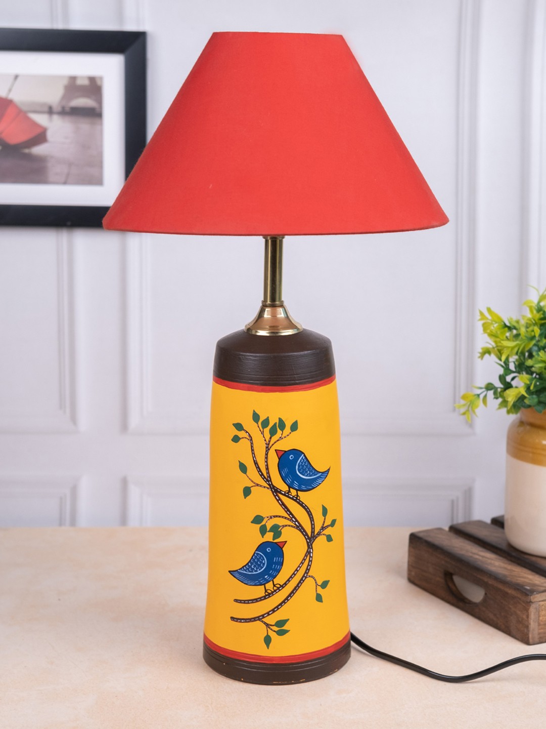 

VarEesha Neel Blue Textured Terracotta Traditional Frustum Shaped Table Lamp
