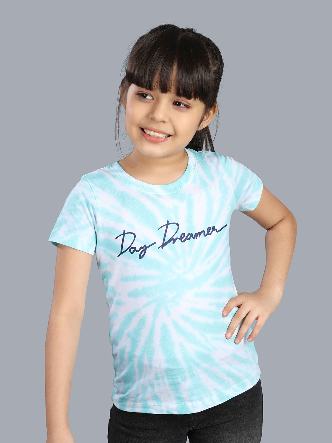 

3PIN Girls Typography Printed Round Neck Short Sleeves Cotton T-shirt, Blue