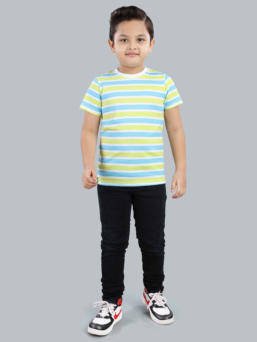 

3PIN Boys Striped Round Neck Short Sleeves Cotton T-shirt, Blue