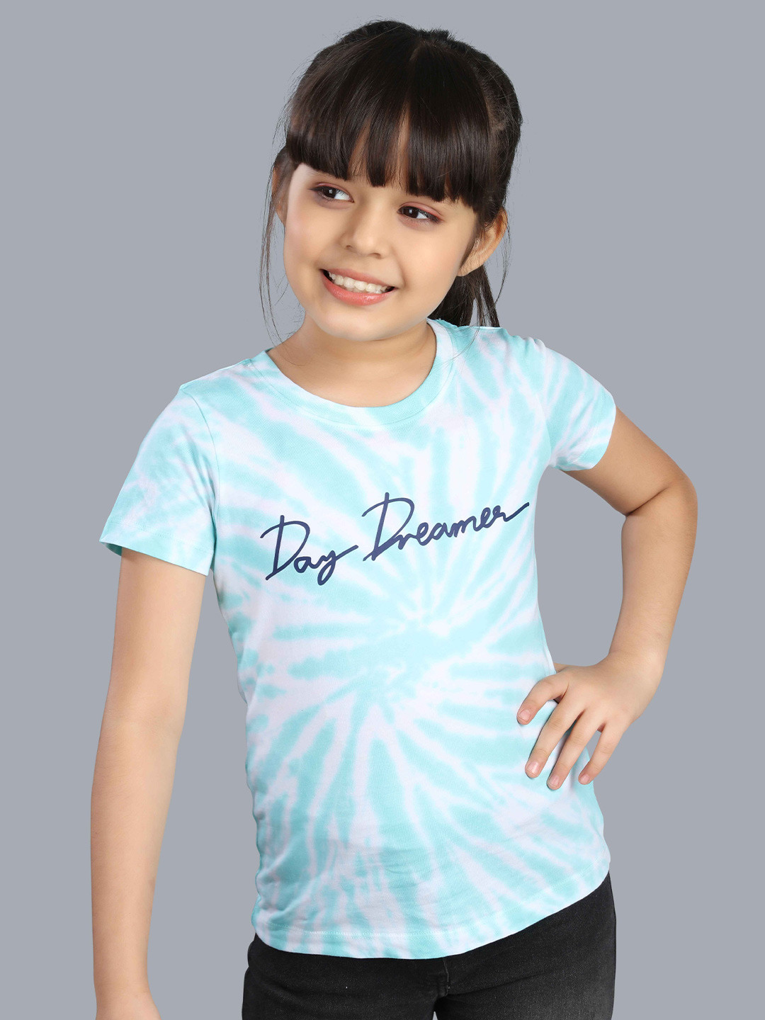 

3PIN Girls Typography Printed Round Neck Short Sleeves Cotton T-shirt, Blue