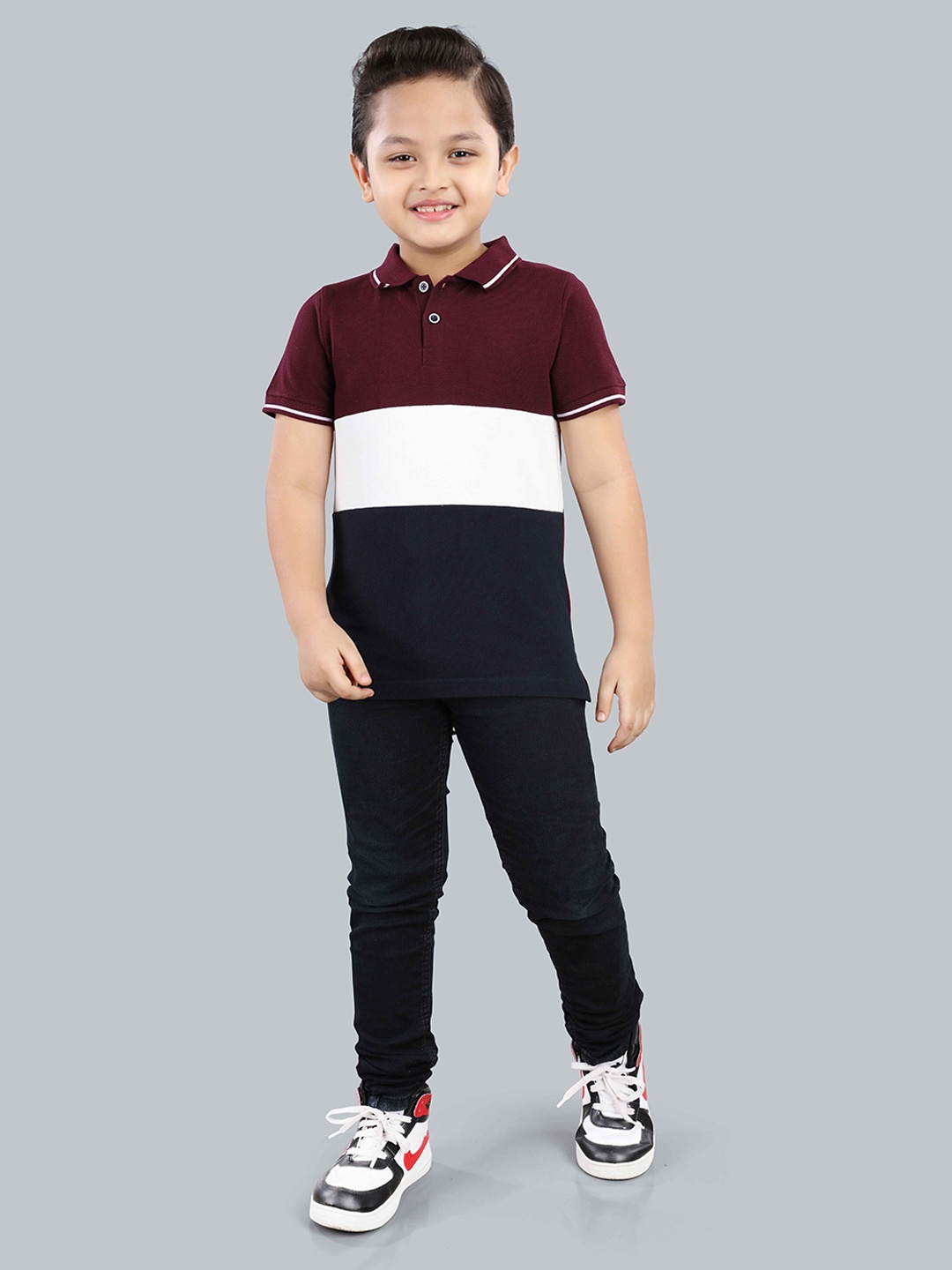 

3PIN Boys Colourblocked Polo Clollar Short Sleeves Cotton T-shirt, White